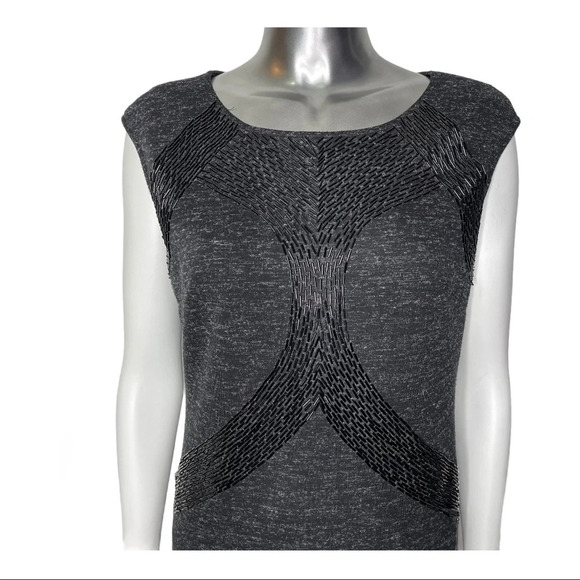 Adrienne Vitradini Sleeveles Beaded Dress Grey  Black Size 8 - Picture 3 of 6